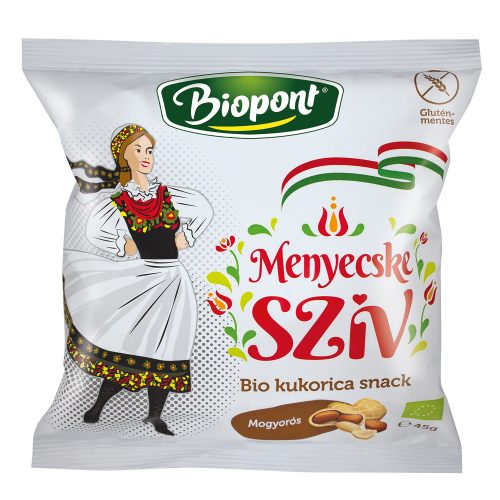 Menyecske szív, Kukorica snack, mogyorós ízesítéssel 45g (BIO, GM, VEGAN)