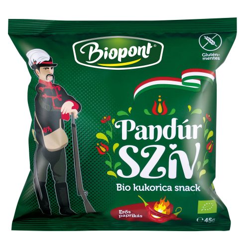 Pandúr szív, Kukorica snack, erős paprikás ízesítéssel 45g (BIO, GM, VEGAN)